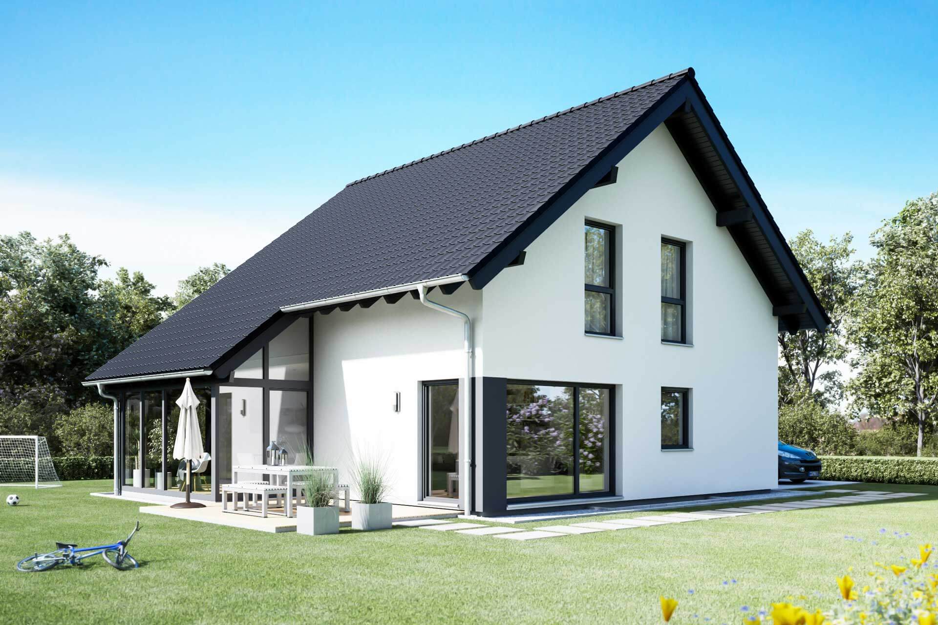 FingerHaus Fertighaus Einfamilienhaus VIO Aktionshaus mit Wintergarten und Satteldach